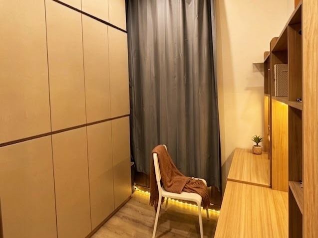 Zero formaldehyde furniture and built-in cabinetry in a student room at DS Residences, Singapore — certified healthy living environment